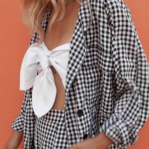 POSSE black and white gingham check plaid double breasted shirt jacket